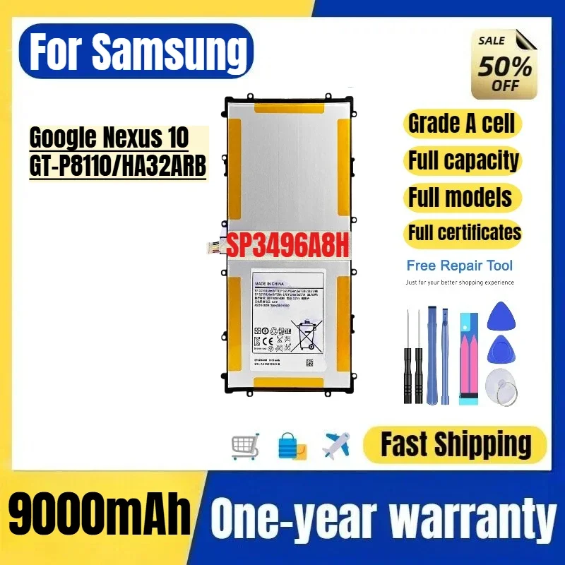 SP3496A8H for Samsung Google Nexus 10/GT-P8110/HA32ARB Tablet Battery High Quality High Capacity Replacement Bateria with Tools