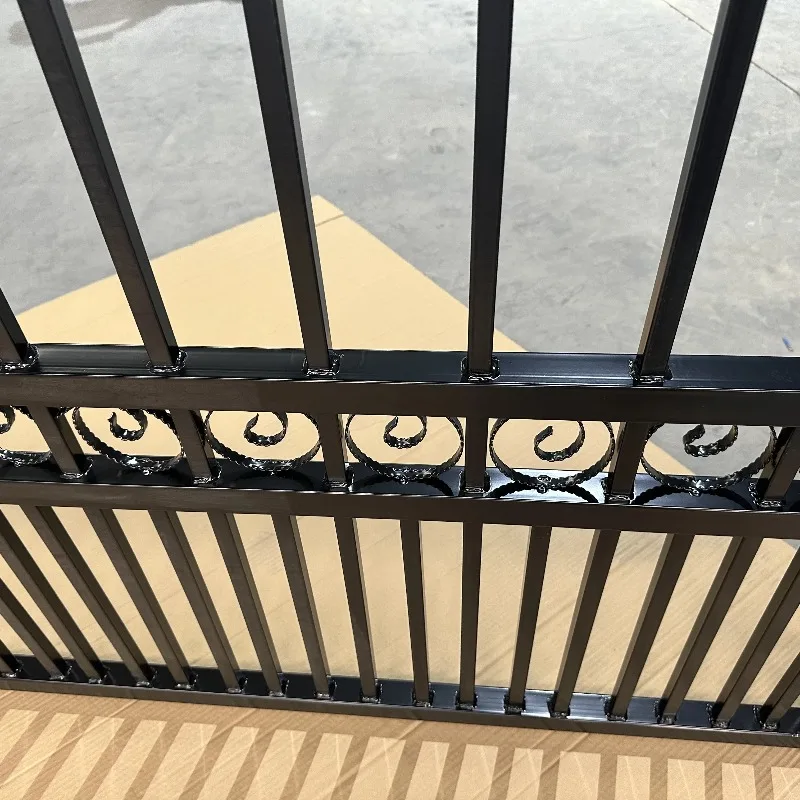 تخصيص 14ft 16ft 20ft أسود قطع علوية من الحديد المطاوع سياج مزدوج بوابة درب متأرجحة #2