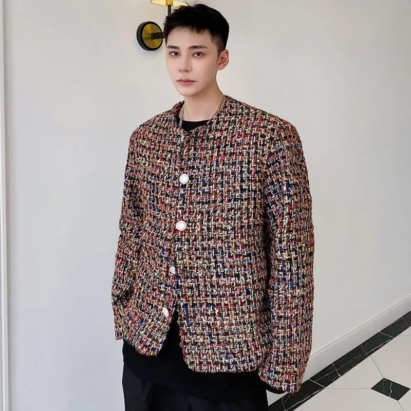 PFNW Weave Tweed Jacket Male 2024 New Light Luxury Loose Round Neck Single Breasted Knit Coat Tide Autumn Winter Clothing 2024