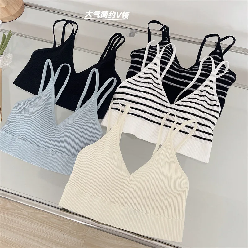 Women\'s Cotton Bra Tube Tops Sexy Striped Top Fashion Push Up Bra Girls Outdoor Summer Top Female Sports Tank Up Sexy Lingerie