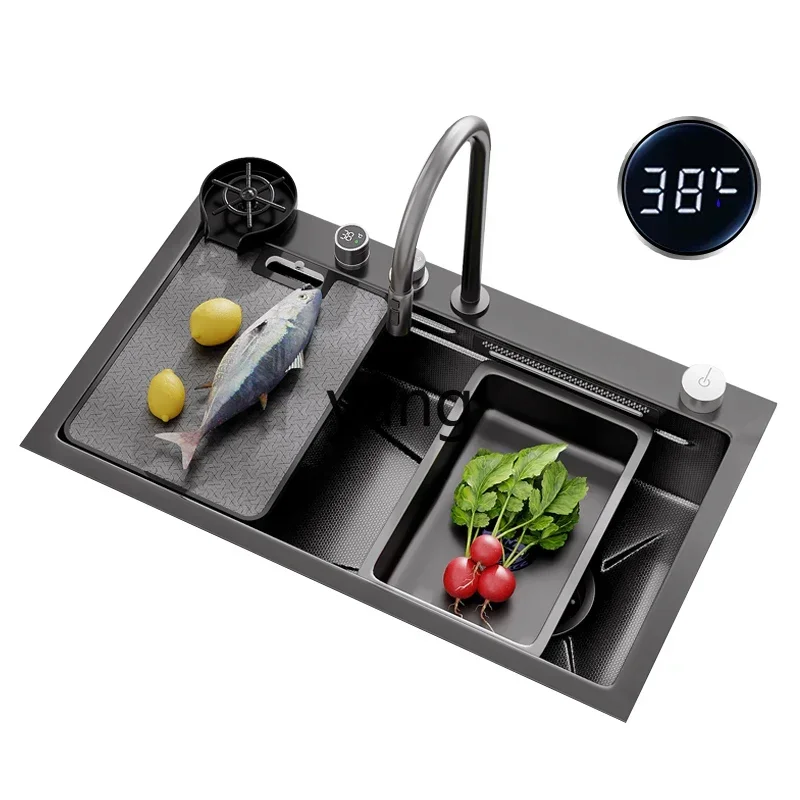 

cx kitchen sink large single slot embossed small rice waterfall handmade stainless steel vegetable basin under the counter