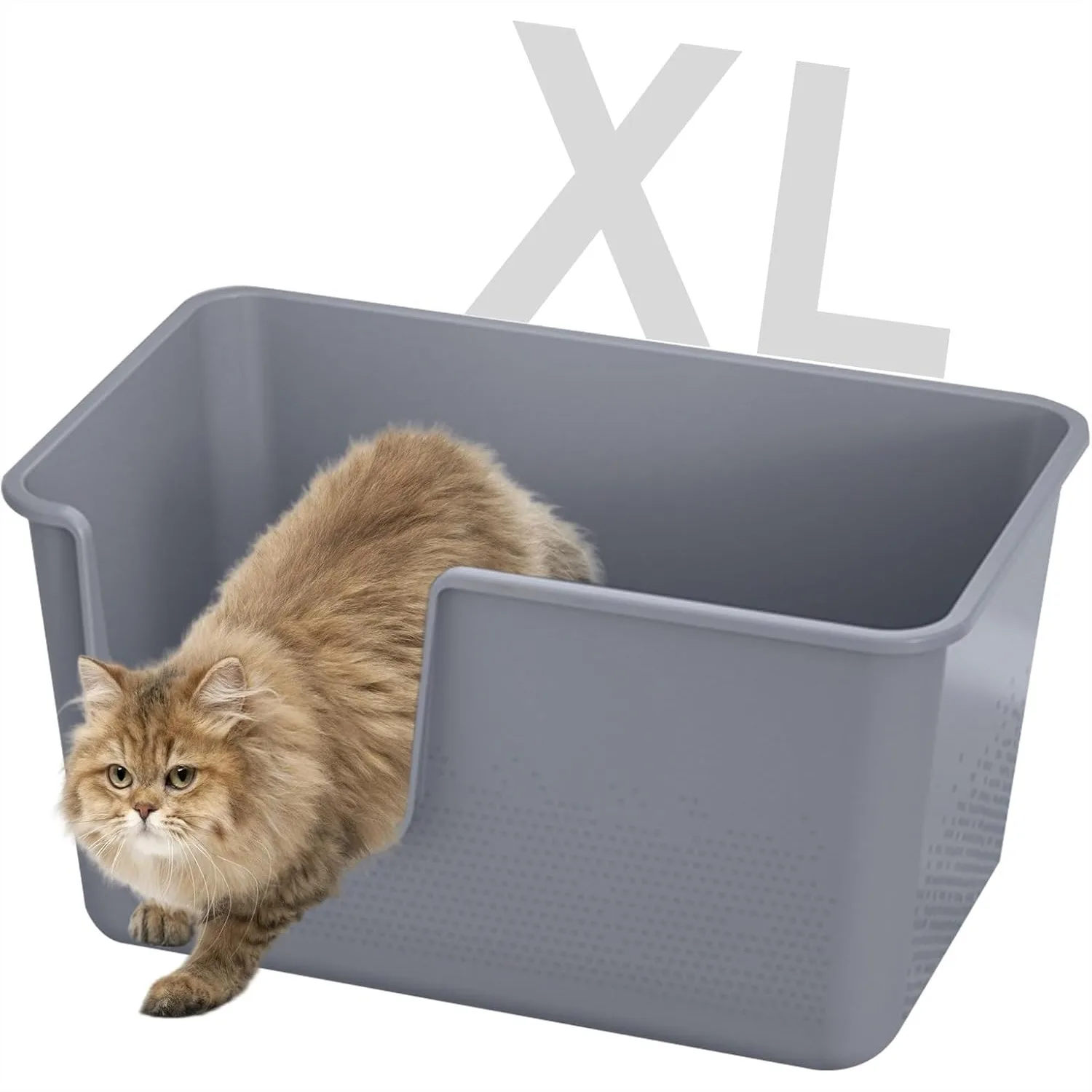 

Extra Large Cat Litter Box with High Sides for Big Cats, Easy Clean Litter Pan for Indoor Use, Grey