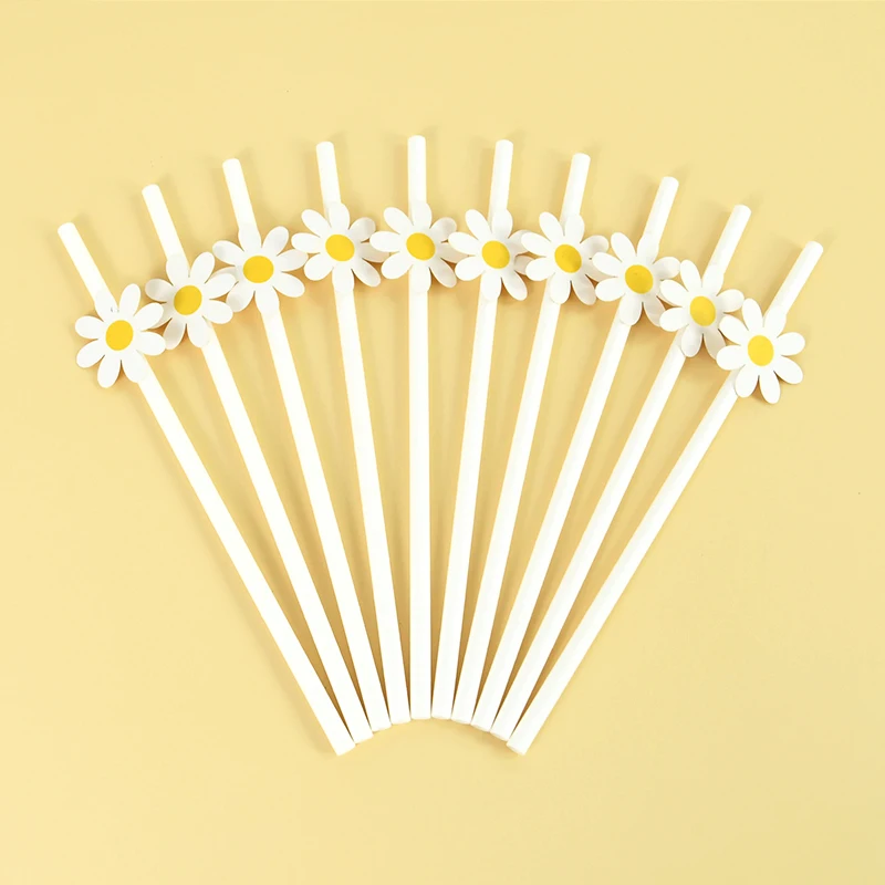 10/20/30 stücke Gänseblümchen Blume Papier Strohhalme Einweg Trinkhalm für Gänseblümchen Geburtstag Party Hochzeit Dekoration Lieferungen Baby Dusche