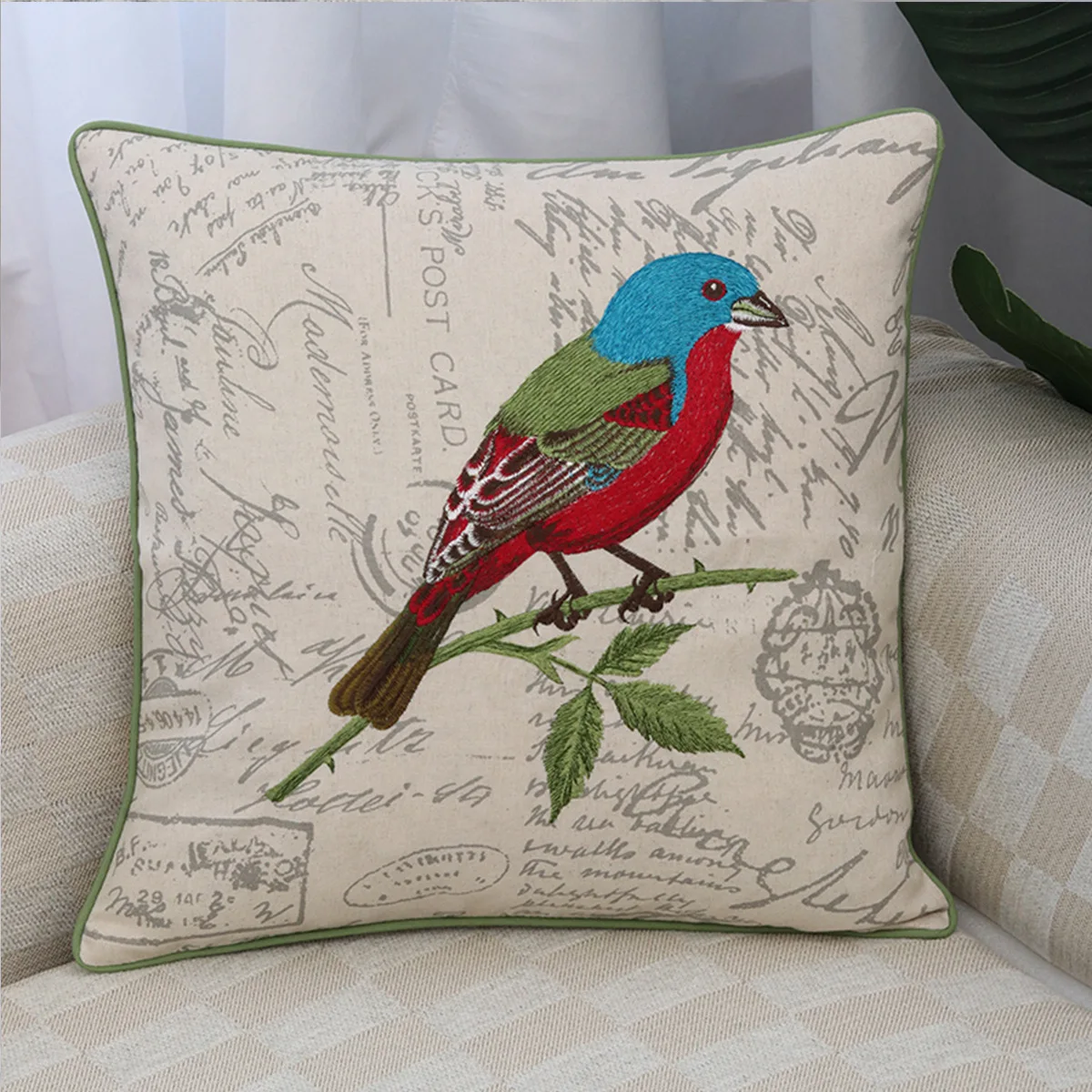 

Pastoral Bird Embroidery Cushion Cover 45x45cm Modern Cotton Linen Pillow Covers Decorative Home Decor Pillowcase for Sofa