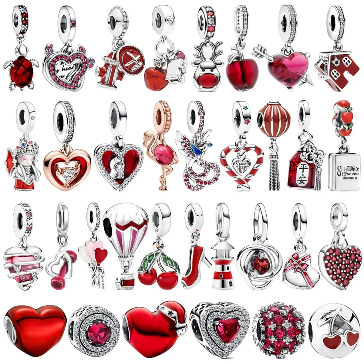 

Original 925 Silver Plated Red Animal Apple Heart Beaded Pendant Charm for Pandora DIY Bracelet Ladies Jewelry Gift