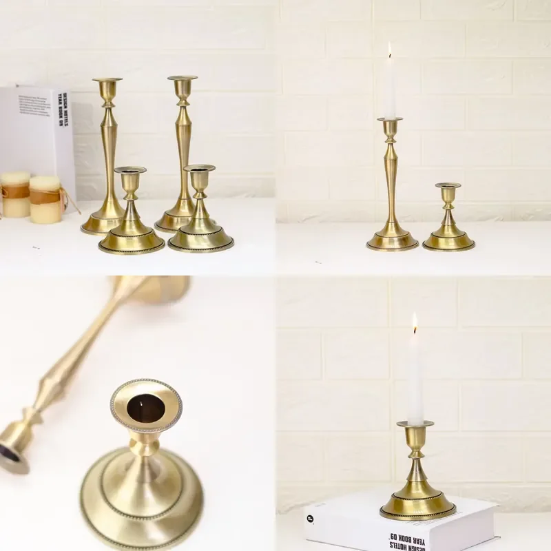 for European Alloy Candlestick Home Decor Antique Bronze Cone Candlestick