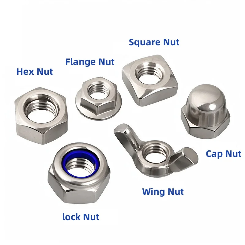 M2 M2.5 M2.6 M3 M4 M5 M6 M8 M10 M12 M14 M16 M18~M30 316 Stianless Steel Hex Nuts Flange Lock Nut Cap/Wing/Square Nuts Various