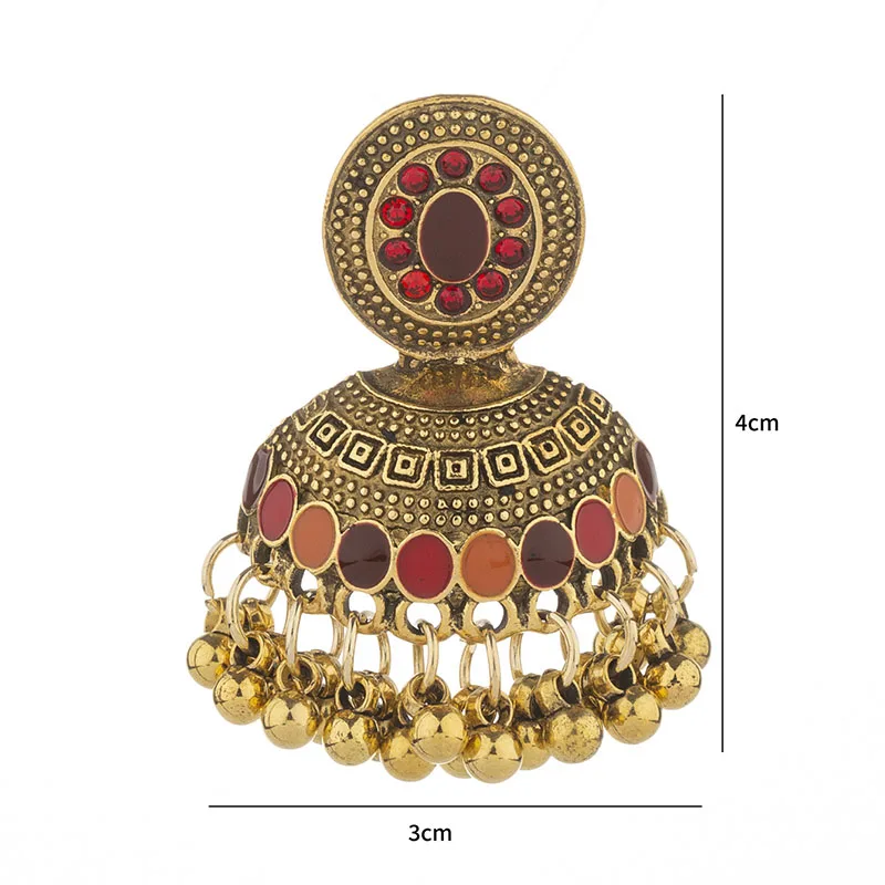 Indian Jhumka Bohemian Tassel Bell Water Drop Rhinestone Earrings for Women Retro Vintage Ethnic Temperament Ladies Earrings