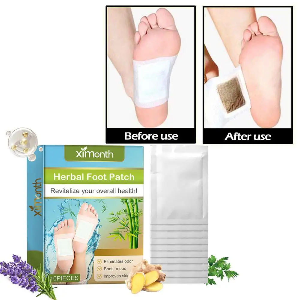 10pcs Herbal Detox Foot Patch Bamboo Pad Patches Adhersive Foot Care Tool Improve Sleep Slimming Natural Herbal Foot Stickers