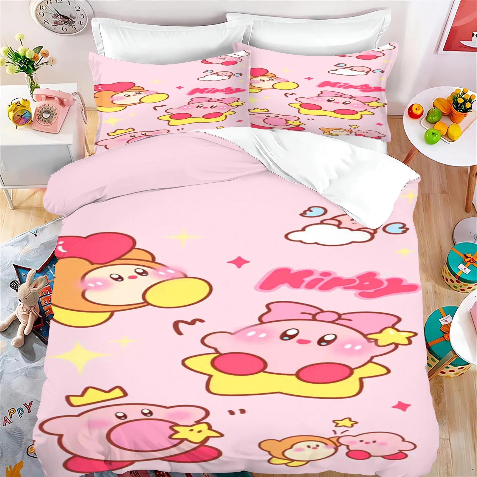 Kirby Quilt Duvet Bedding Set 3D Children'S Set Cover King Size Covers Children Printed 100% Polyester