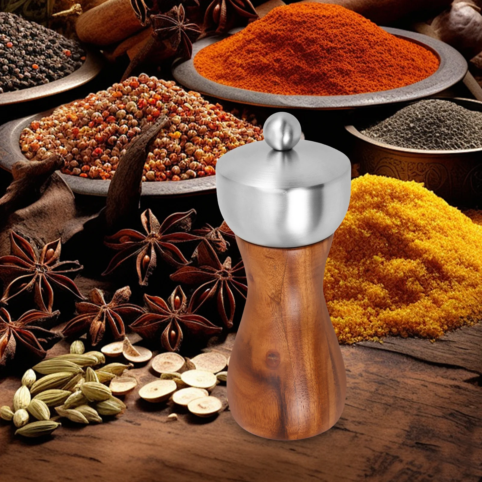 Ręczny młynek do pieprzu z drewnianą korpusową, ceramiczny rdzeń 5 cali, regulowany młynek do soli i przypraw, ręczne mielenie, niezbędny w kuchni, młynek do pieprzu.