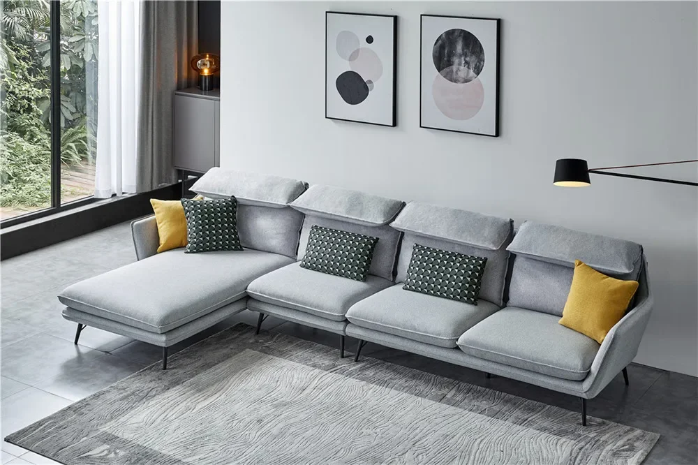 

New Models Grey Fabric Modular Sofa Set with Metal Legs for Living Hotels Apartments and Bedrooms Sofa
