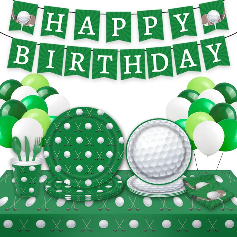 Golf Themed Party Decoration Disposable Tableware For Boys Green Sports Birthday Party Paper Plates Cups Napkin