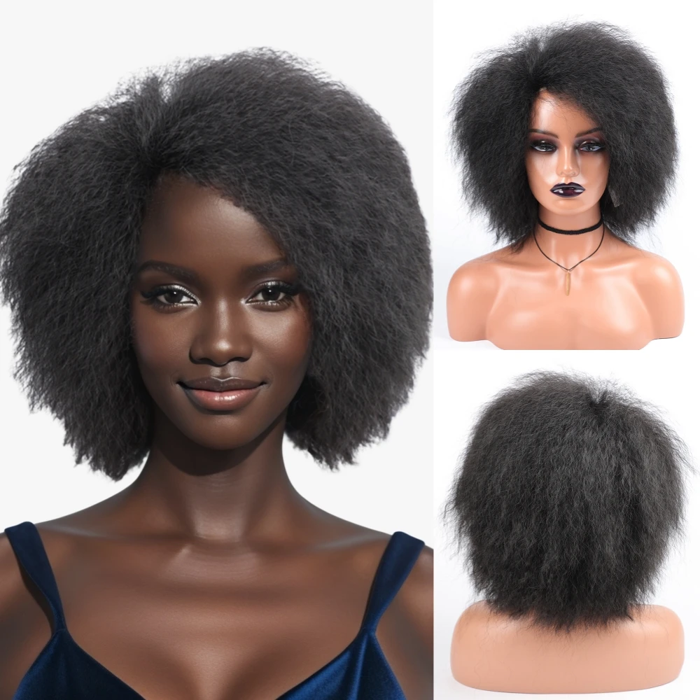 

Synthetic Afro Kinky Hair Wigs High Puffy Synthetic Hair Wigs Afro Style Wigs for Women Short Puffy Kinky Straight Synthetic Wig