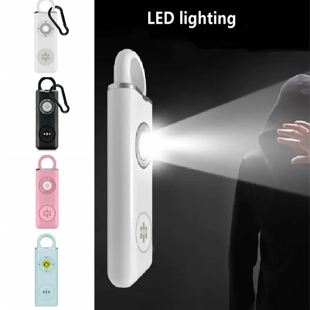130-hoog DB veilig geluid persoonlijk alarm LED-stroboscooplicht met ophanghaak Draagbare alarmsleutelhanger Draagbare bijna lege batterij