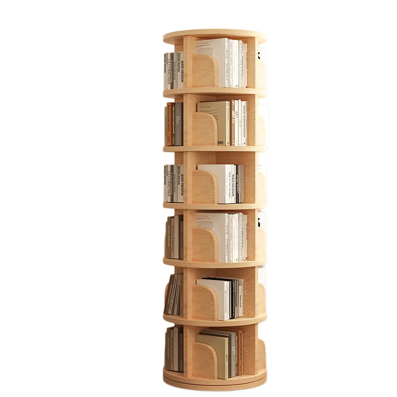 

360 degree rotating bookshelf, solid wood, floor-to-ceiling picture book shelf, against the wall, round