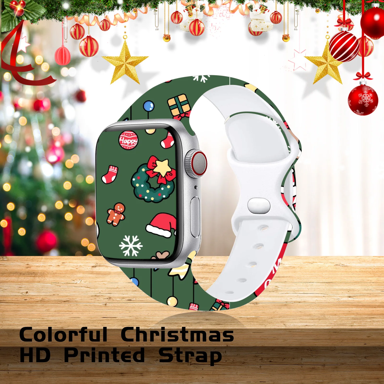 Merry Christmas，Silicone Printed Strap for Apple Watch 10 9 8 7 Band Replaceable Bracelet ,for iWatch 45mm 44mm 42mm 41mm