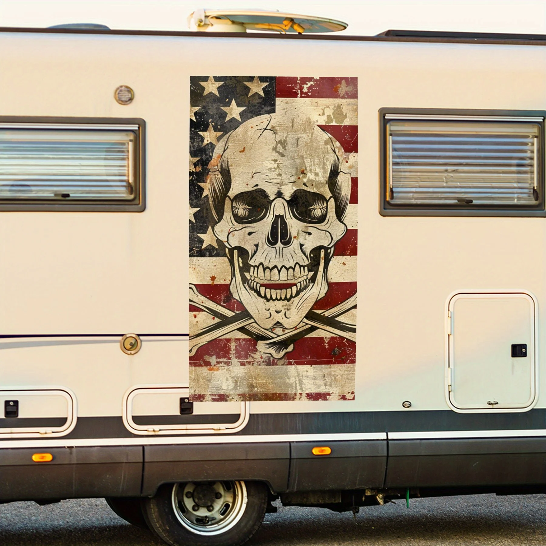 

American Flag Skull Car Hood Sticker PVC Self Waterproof Stick, Striking Auto Exterior Accessories Decor Protect Gift for Lover