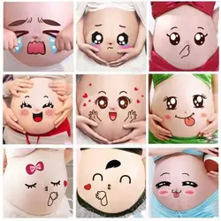 2Pcs Cute Cartoon Expression Pregnant Facial Stomach Belly Sticker Photo Prop