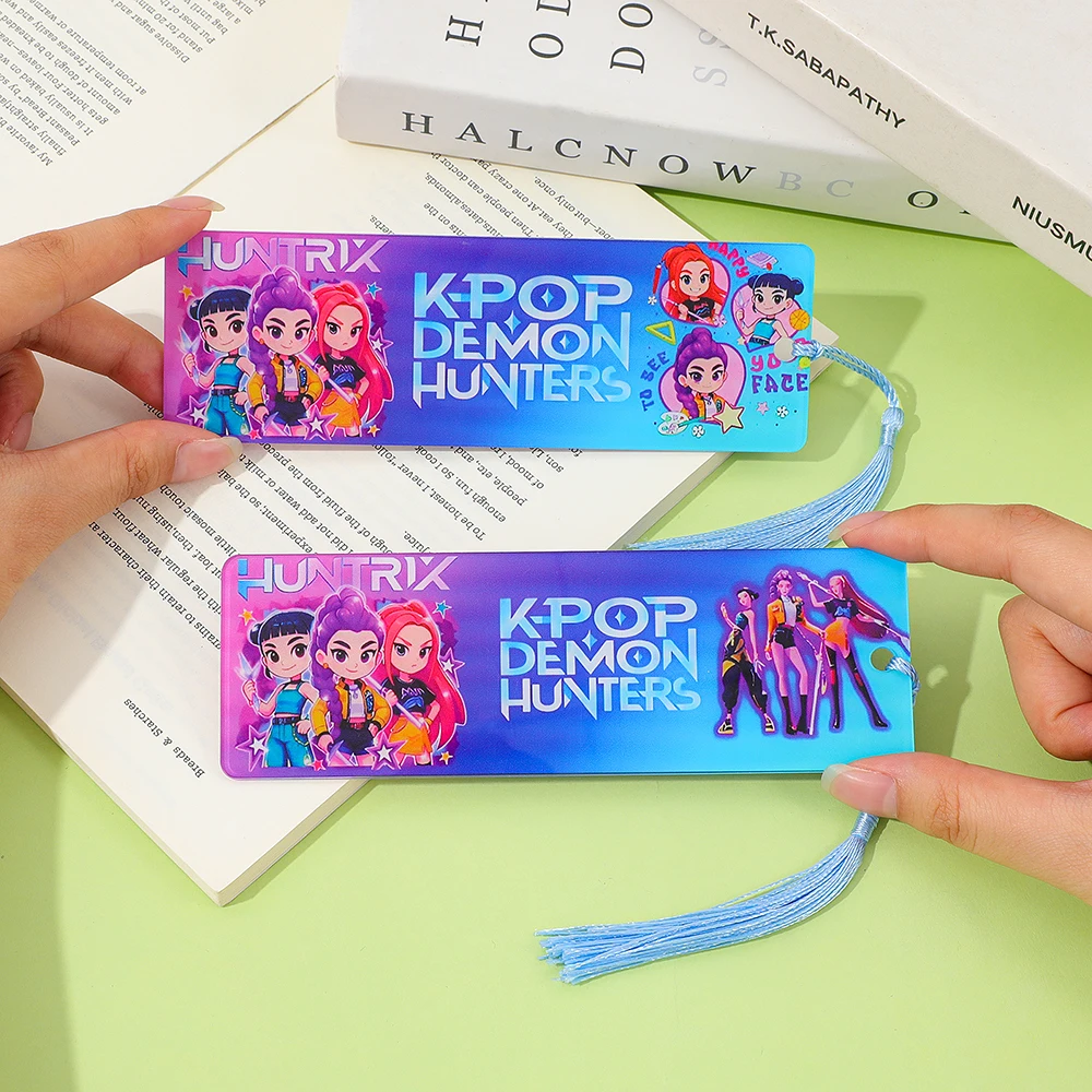 Zakładki do książek z motywem Kpop Demon Hunters, kreskówkowe dziewczyny i zwierzęta, urocze akcesoria do książek dla uczniów i miłośników książek.