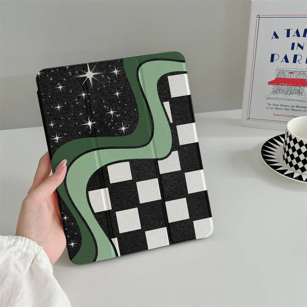 Starry Sky Grid Tablet Case For iPad 11 Pro 11 inch Air 2025 iPad Air 5/4 10.9 10.2 9.7 inch 10.5 mini 7 6 Cover with Pen Holder