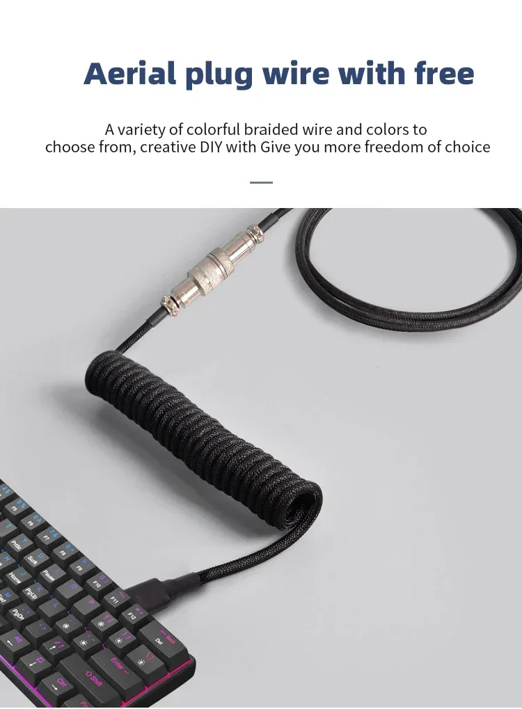 Type-C USB Port Aviator Coiling Cable for Gaming Desktop Mechanical Keyboard Coiled Cable