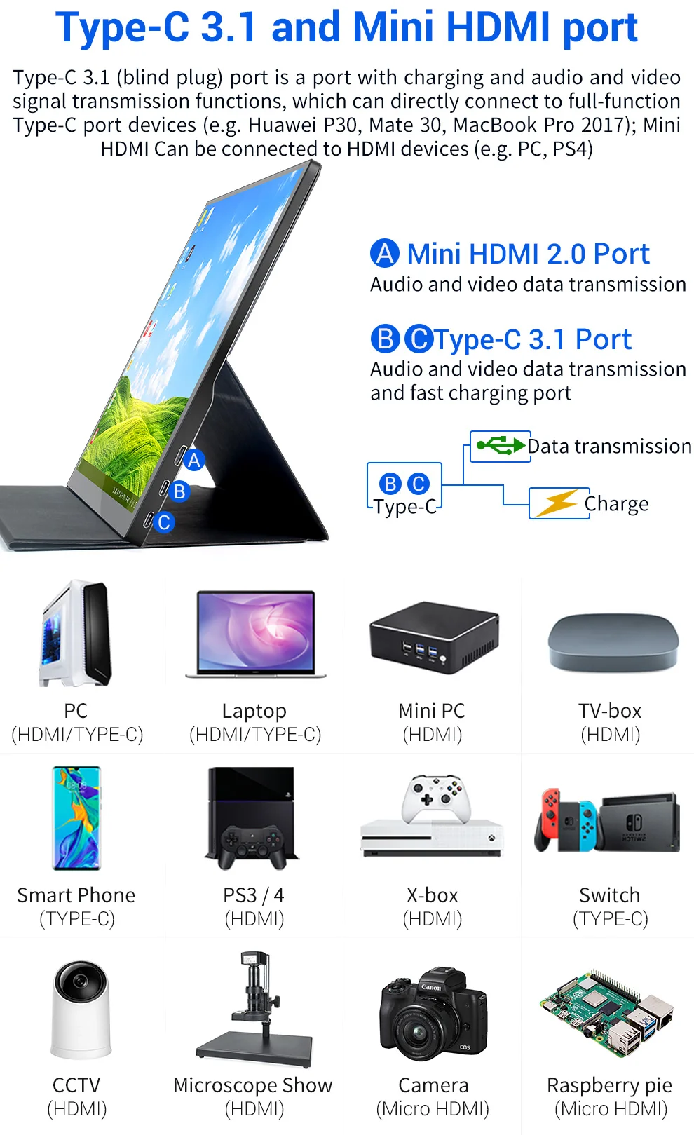 17.3 13.3นิ้ว2K แบบบาง15.6นิ้ว FHD 1080P IPS หน้าจอ Type-C HD PC สวิตช์โทรศัพท์จอ4K แบบพกพาสำหรับแล็ปท็อป