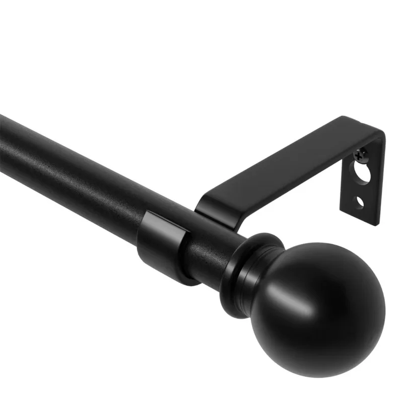 Adjustable Black Metal Curtain Rods Telescopic Drapery Pole With Round Ball Finials For Bedrooms Living Room Window Hardware Set