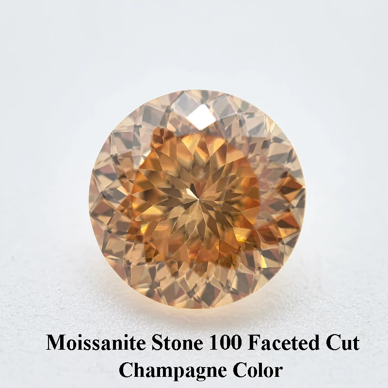 

Moissanite Stone Round Shape Champagne Color 100 Faceted Cut Lab Grown Diamond Charms Woman Jewelry with GRA Certificate