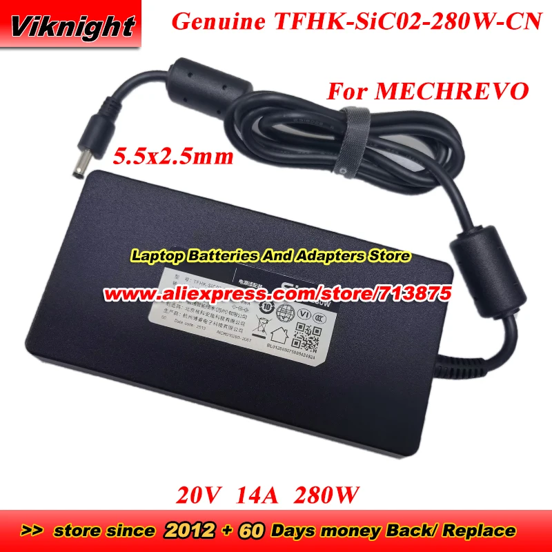 

Оригинальный адаптер переменного тока TFHK-SiC02-280W-CN 20 В 14 А 280 Вт для адаптера переменного тока MECHREVO Giant Jiao Long 16 Aurora Pro с наконечником 5,5x2,5 мм