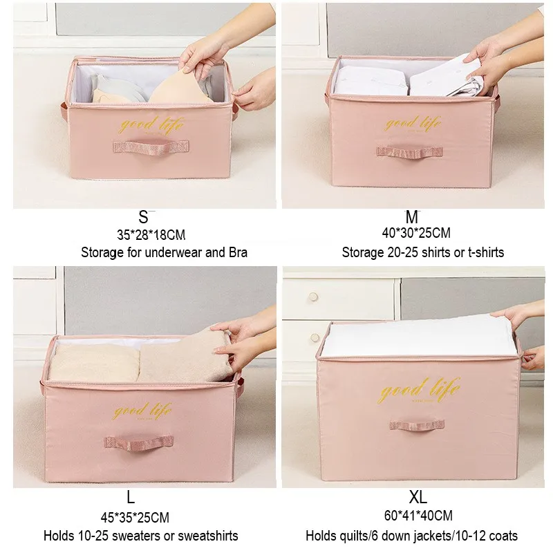 Foldable Clothes Storage Box Tribute Satin Wardrobe Underwear Bras Organizer Large Capacity Quilt Storage Container Camping Box