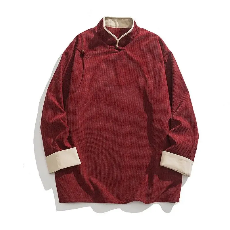 

New Chinese Sle Tang Suit Men's Long Sve Jaet Early Autumn Outerwear Thin Pure Color Hanfu Loose Fit Large Size