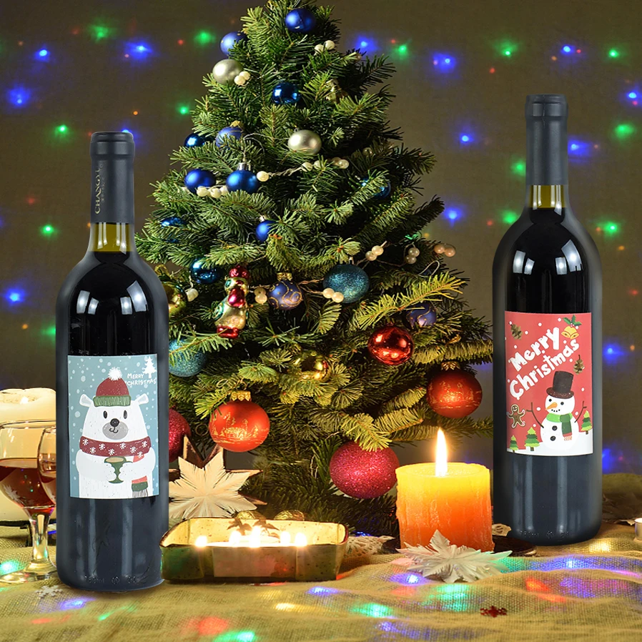 24Sheet /Set Christmas Wine bottle Label Stickers Snowman Santa Claus pattern Sticker Christmas Bar Restaurant bottle Decoration