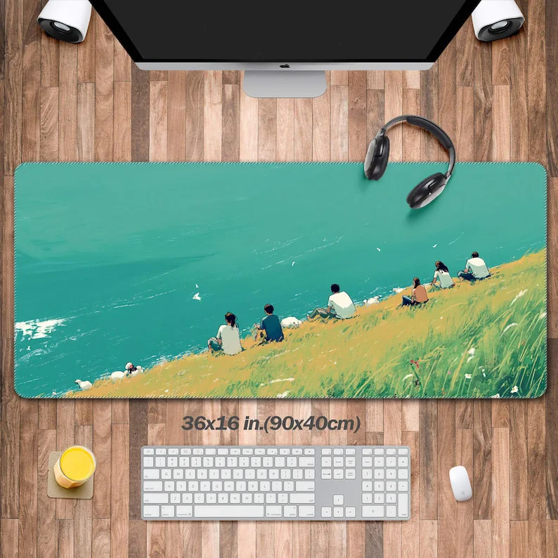 

Beach Cartoon Aesthetic Office Mat, Kawaii XXL Mouse Pad, Non-Slip Waterproof Desk Pad, Laptop Keyboard Pad, Gift for Girlfriend
