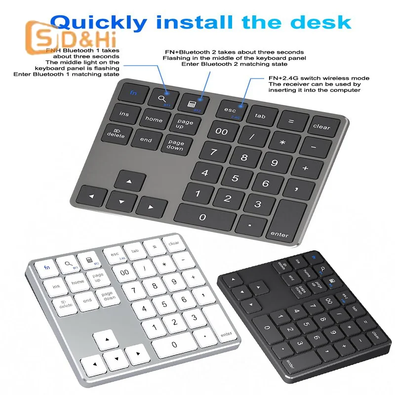 

ABS 1 шт. Беспроводная цифровая клавиатура 2,4G Bluetooth Перезаряжаемая бесшумная 35-клавишная учетная офисная легкая портативная цифровая клавиатура