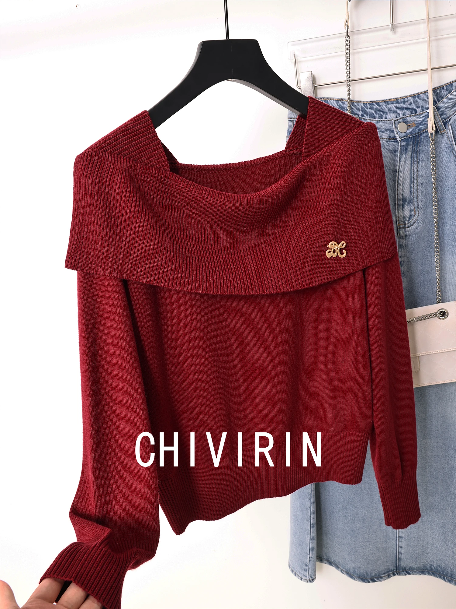 

Ele Woolen Knitted Sweater Women's Faion Spring Autumn New Sle One-oulder Commute Sle Regular Fit Long Sve