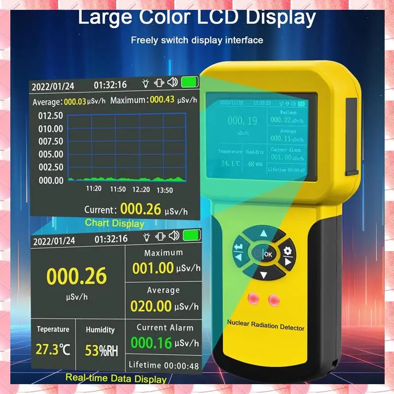 JAJA Detector de radiação nuclear profissional Contador Geiger Detector de radiação Β Y X-Ray Gamma, com conjunto de alarme, HP-886A