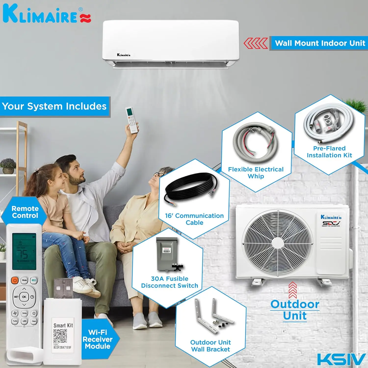 Ductless Mini-Split Inverter Air Conditioner Heat Pump System with All-Inclusive 16' Installation