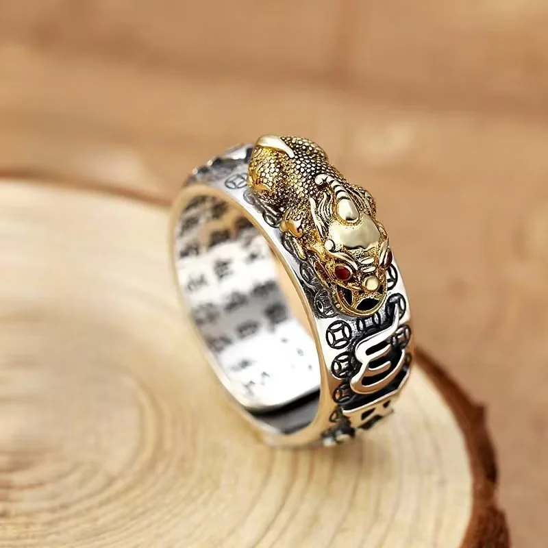 Feng Shui Pixiu Ring Silver Plated Copper Coins Adjustable Rings for Women Men Amulet Wealth Lucky Jewelry Birthday Gift
