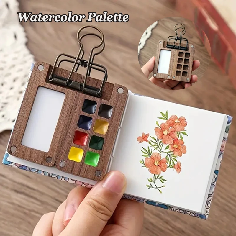 Wooden Handmade Watercolor Paint Box Ins Style Palette Pigment Box Portable Storage Box With Lid Paint Tray Painting Art Supplie