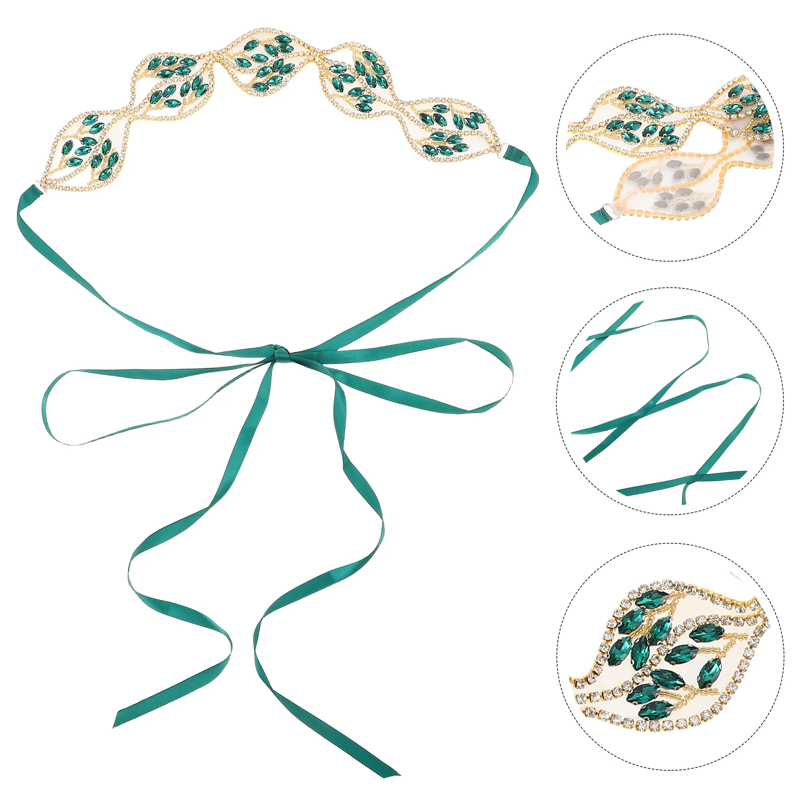 

Creative Rhinestone Belt Women'S Waist Chain Green Leaf Pattern Adjustable Bridal Sash Sparkly Dress Belt Wedding Spring