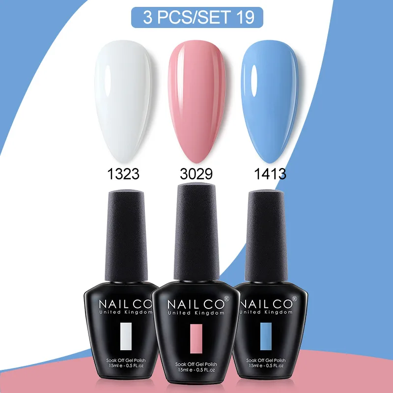 NAILCO 3 ชิ้น/เซ็ตสีเจลยาทาเล็บอุปกรณ์ทำเล็บกึ่งถาวรแช่เล็บเจลอาร์ตเคลือบเงาแต่งเล็บสำหรับเล็บ 15 มิลลิลิตร