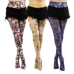 Collant Punk alla moda da donna sexy collant trasparenti con tatuaggio chic calze collant gotici calze