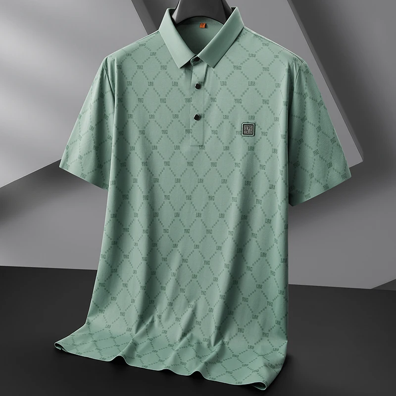 8XL 7XL 6XL 2024 New Summer High End Luxury Shirts For Men Short Sleeve Lapel Mens Polo Shirt Fashion Loose T-shirt Man Tops