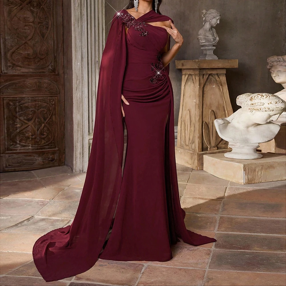 فساتين سهرة مخصصة على شكل حرف a بطول الأرض ورقبة على شكل حرف v بدون أكمام فستان حفلات fsahion مطرز بالترتر فستان حفلات بسيط ثنيات #1