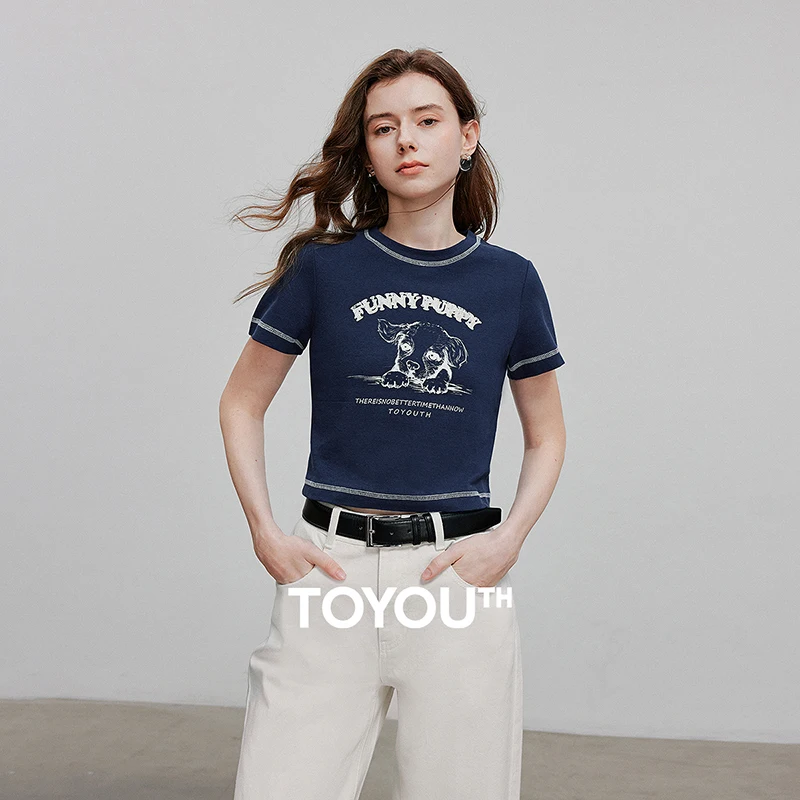 

TOYOUTH Women Short Sleeve T shirt 2025 Summer New Casual Tops 8521026