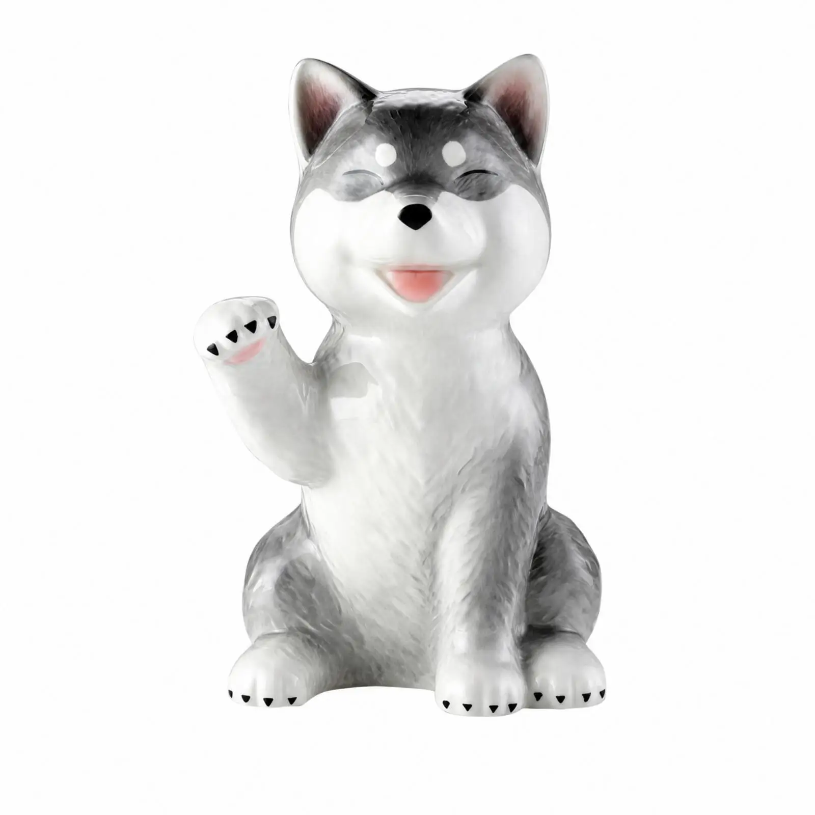 Japanese Spitz Dog Statue with Scarf Glossy Seated Dog Figurine with Anti-Slip Pad Large Raised-Paw Ceramic Dog Statue for