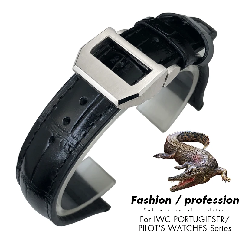 Crocodile Skin Watchband 20mm 21mm 22mm for IWC Porotfino Portugieser Big PILOT\'S Watches Genuine Leather Strap Folding Buckle