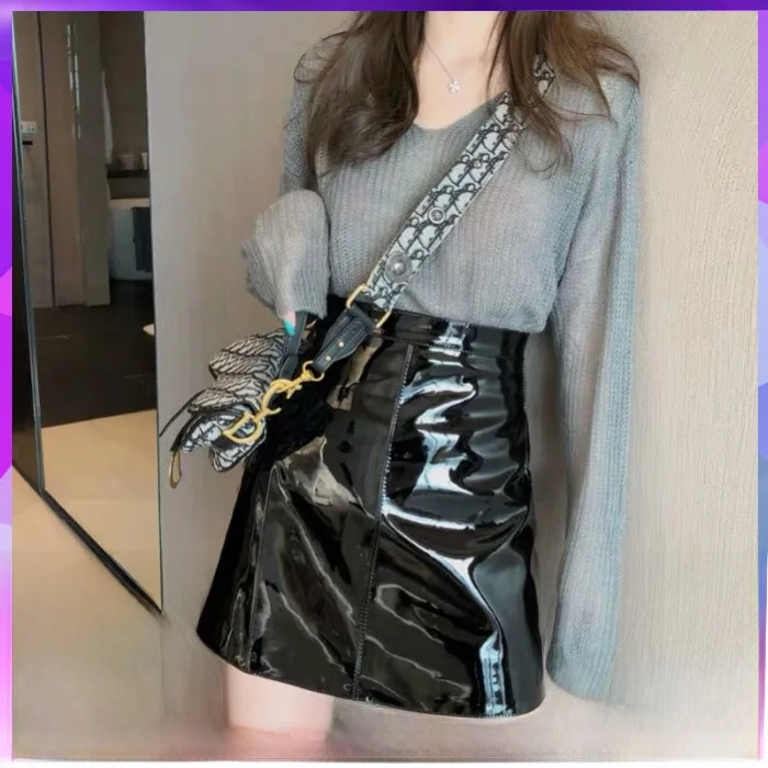 

Женская осенне-зимняя модная юбка А-силуэта с высокой талией из натуральной овечьей кожи черного цвета, средней длины, в студенческом стиле