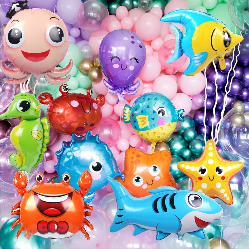 5/10 pcs, 16 inch mini cute ocean series animal aluminum film balloons randomly sent